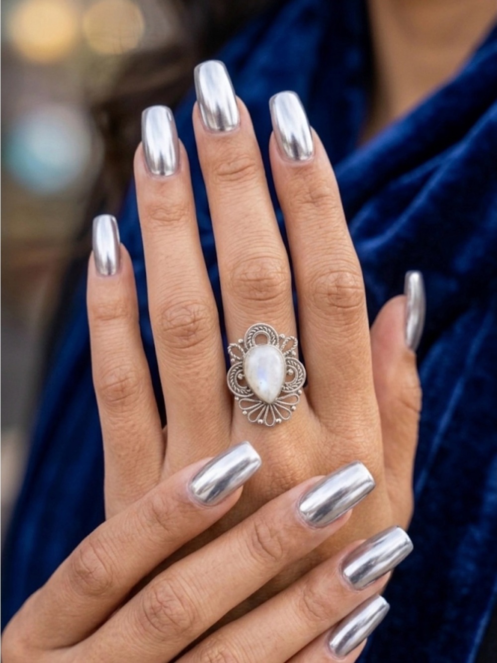Moonstone Sterling Silver Overlay Statement Ring Size 5